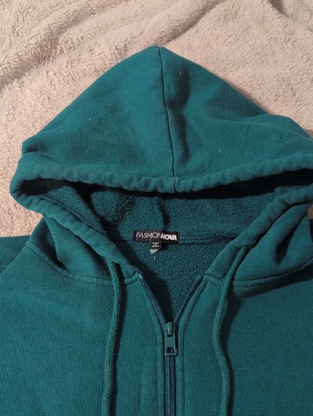 Fashion Nova Teal Full-Zip Crop Hooded Sweatshirt